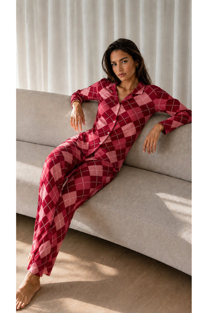 Kadın Desenli Basic Kış Pijama Takımı