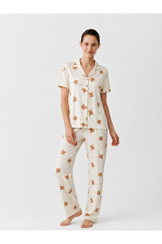 Regular V Yaka Günlük Pijama Takımı