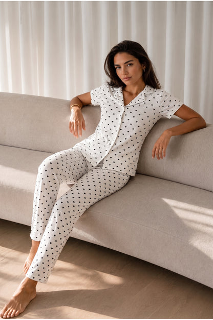 Kadın Loose Uzun Paça Pamuk Pijama Takımı