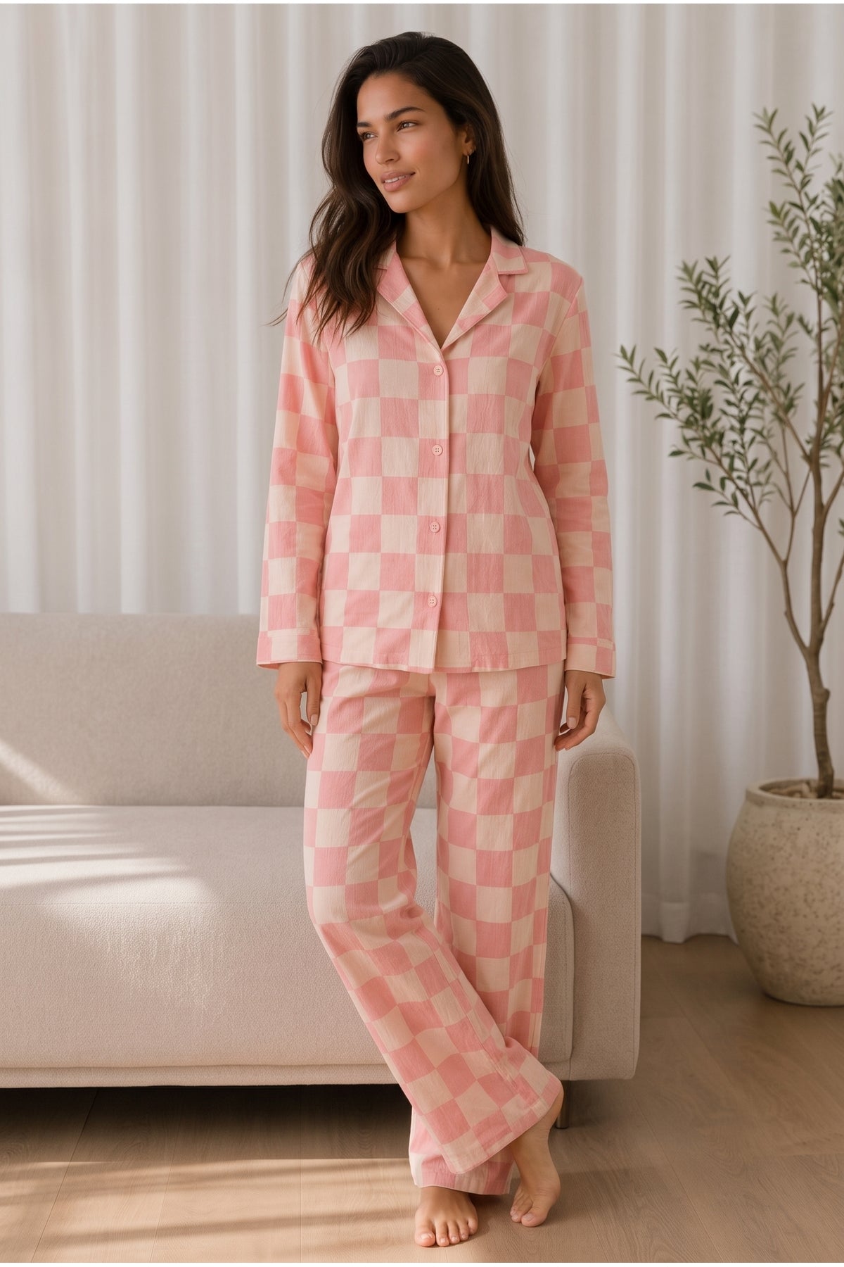 Kadın Desenli Basic Kış Pijama Takımı