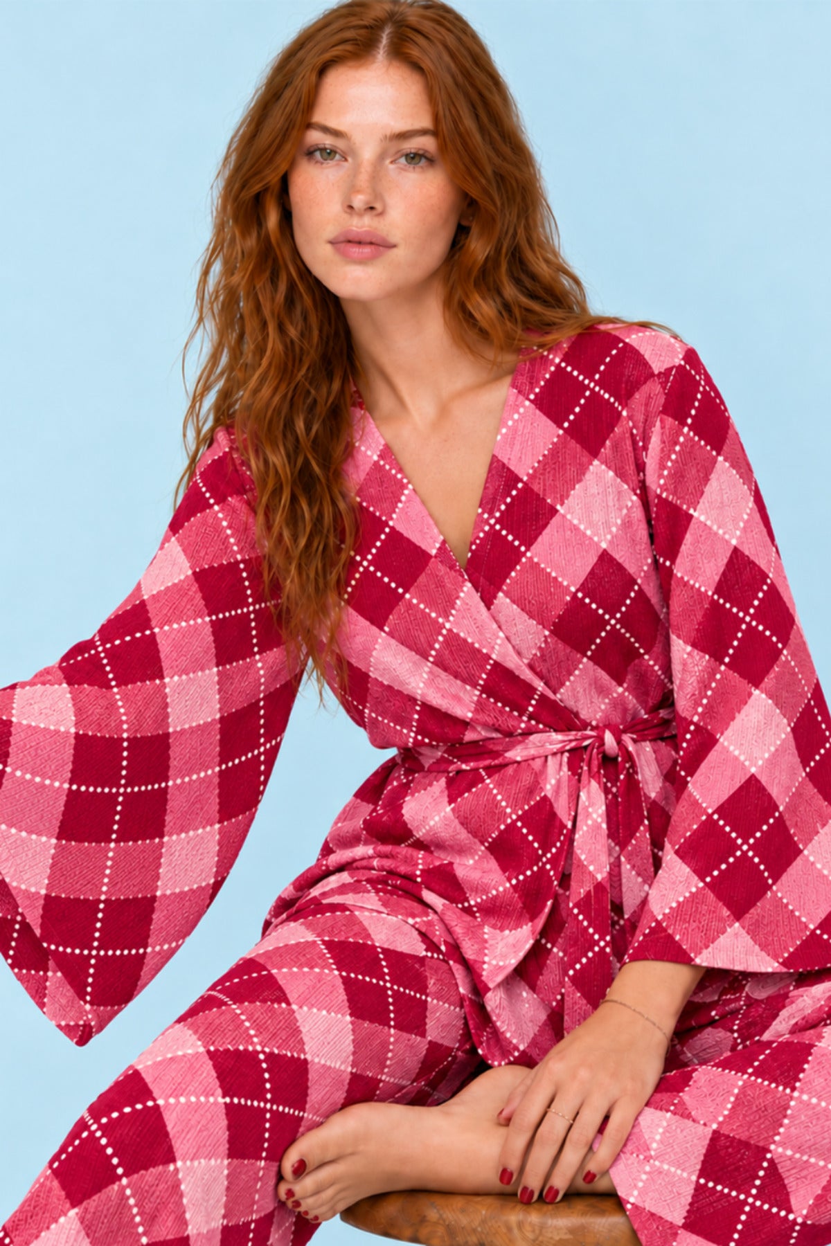 Kadın Kruvaze Kuşaklı İkili Pijama Takımı 4803