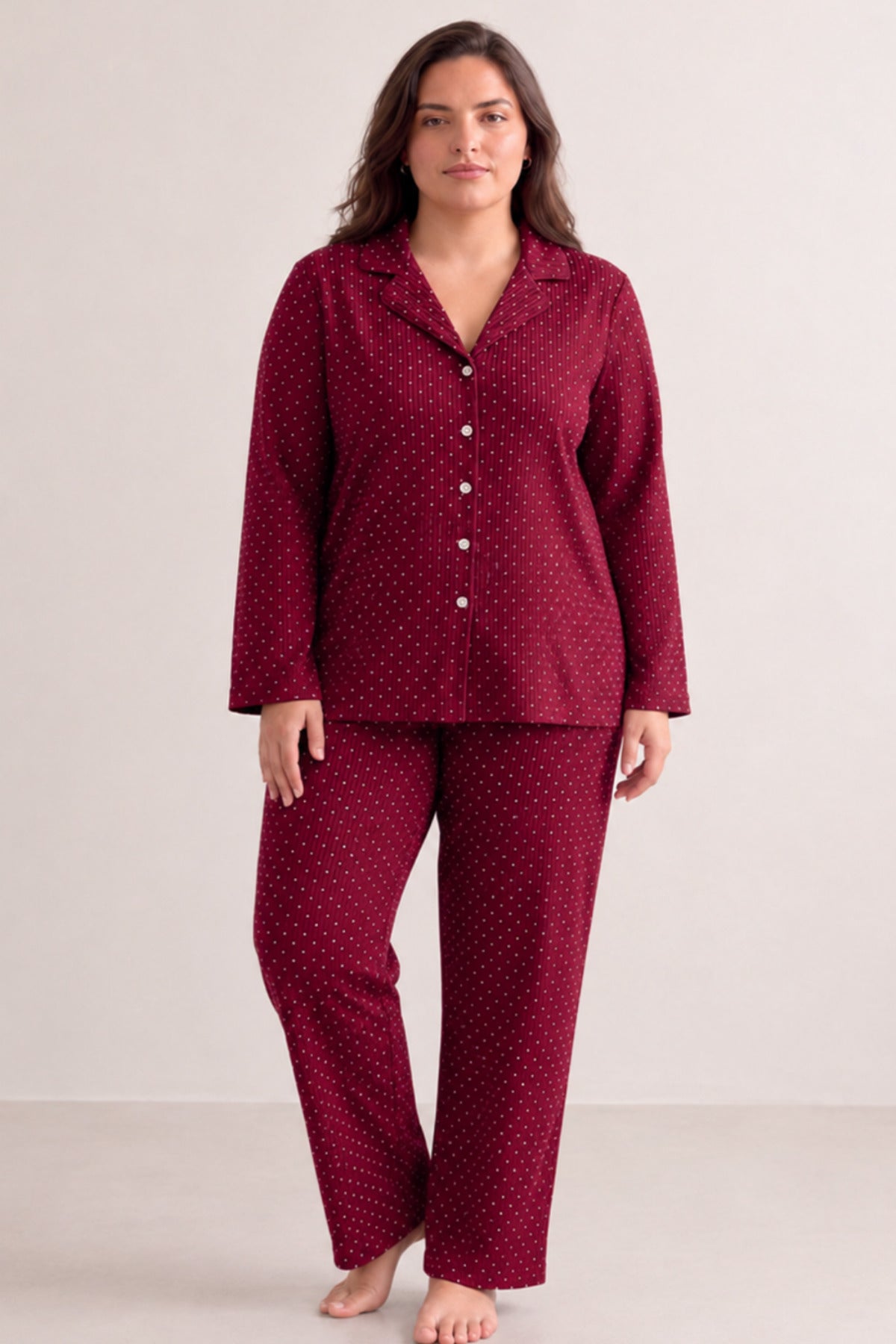 Kadın Puantiyeli Düğmeli Pijama Takımı 852