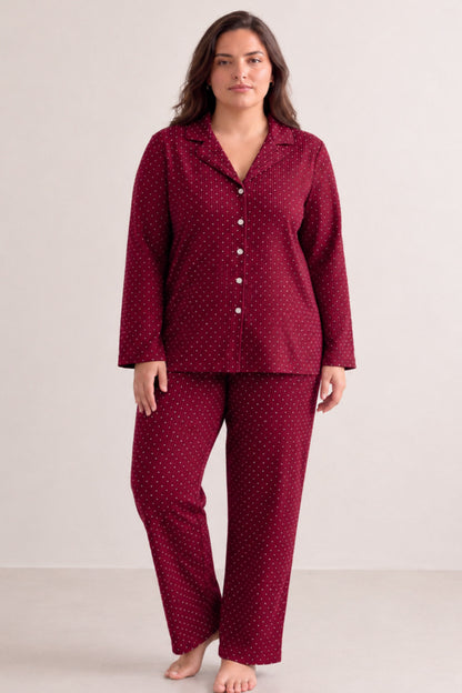 Kadın Puantiyeli Düğmeli Pijama Takımı 852