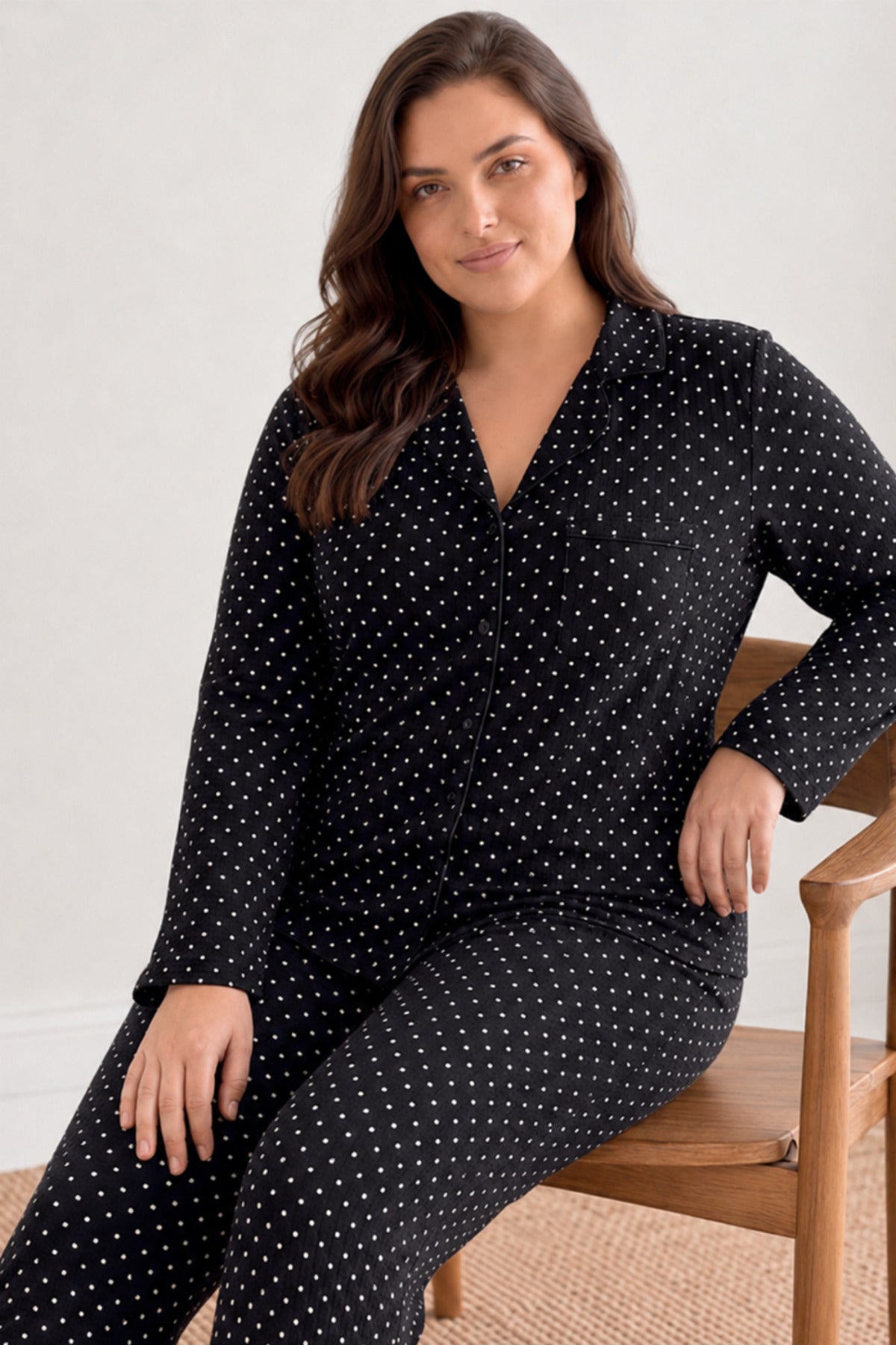 Kadın Puantiyeli Düğmeli Pijama Takımı 852