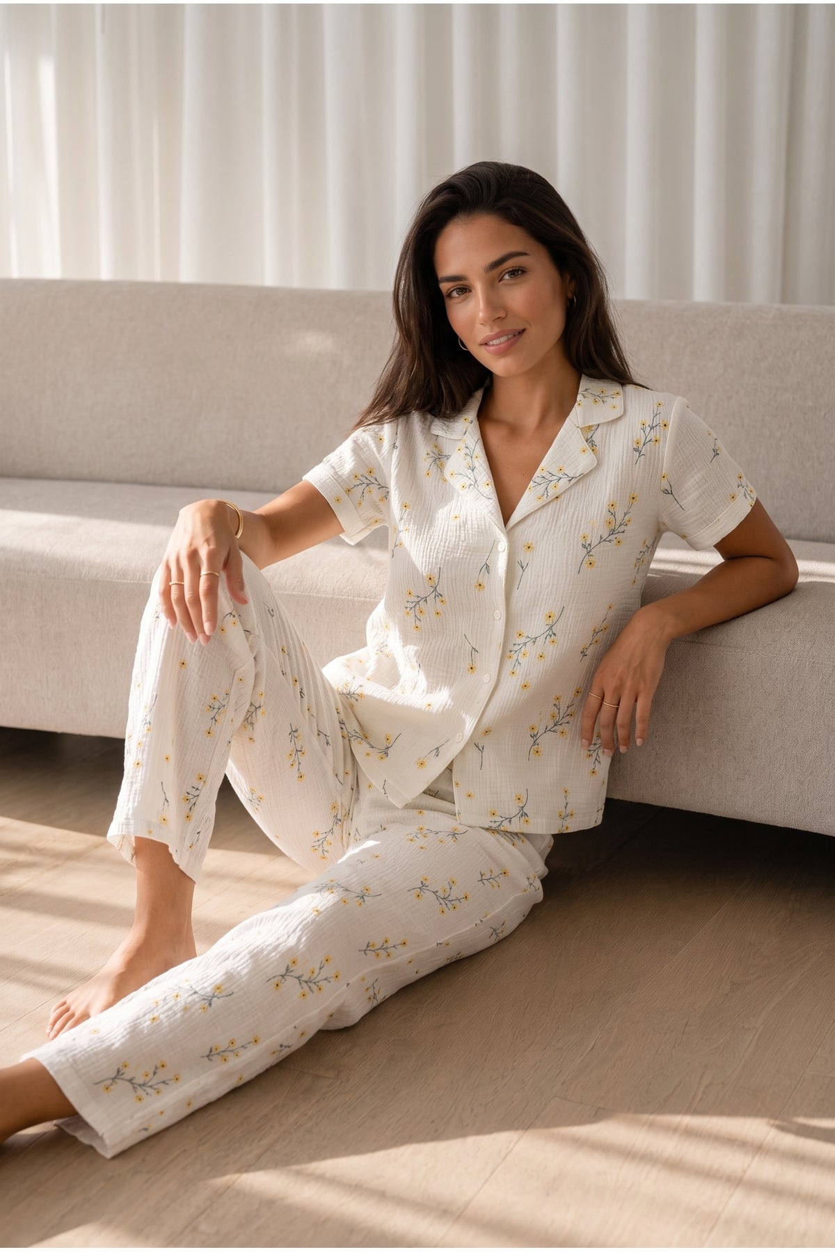 Kadın Loose Uzun Paça Pamuk Pijama Takımı