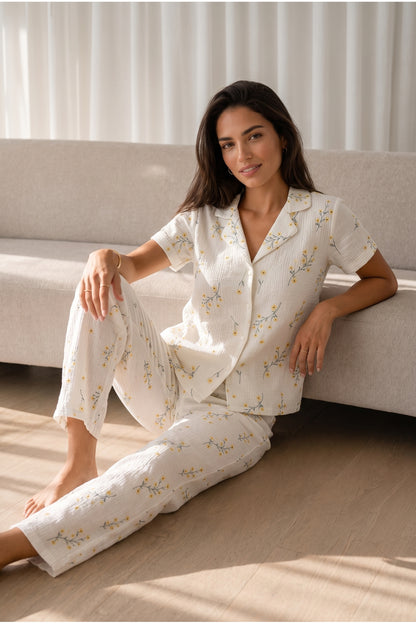 Kadın Loose Uzun Paça Pamuk Pijama Takımı