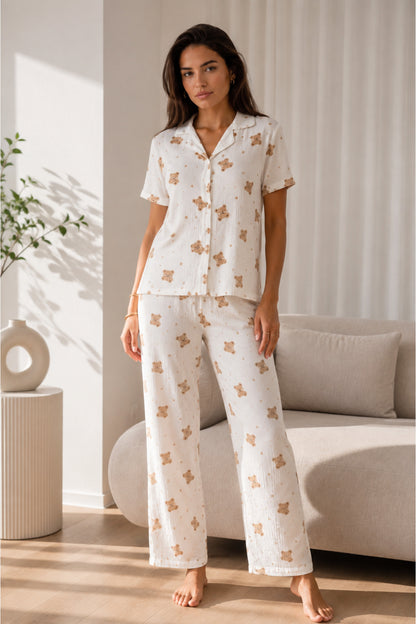 Kadın Loose Uzun Paça Pamuk Pijama Takımı