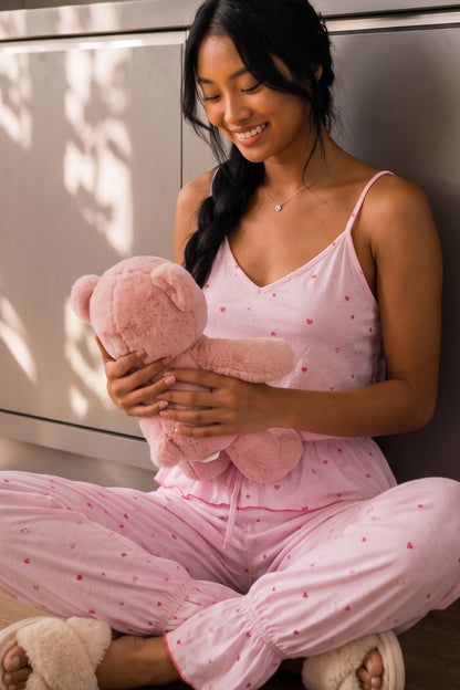 Kadın Homewear Tüylenmez İkili Pembe Pijama Takımı