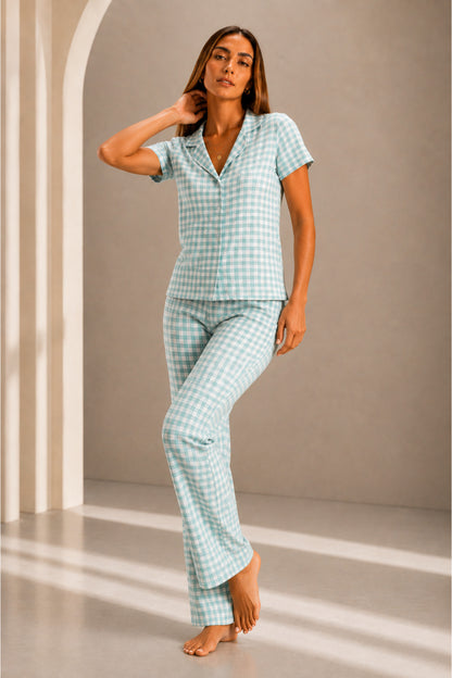 Kadın Kısa Kol Rahat Kalıp Şık Pijama Takımı