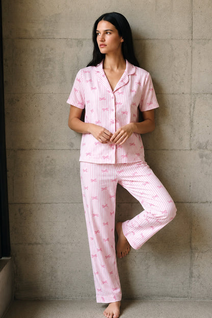 V Yaka Düğmeli Casual Pijama Takımı