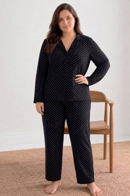 Kadın Puantiyeli Düğmeli Pijama Takımı 852