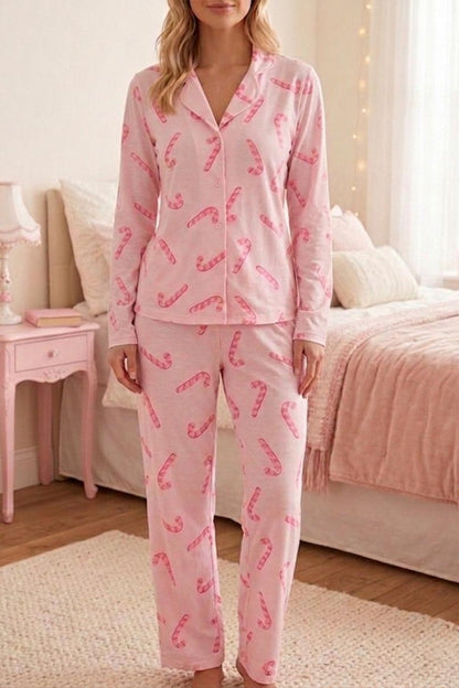 Baston Şeker Desenli Uzun Kollu Pijama Takımı 4601 -