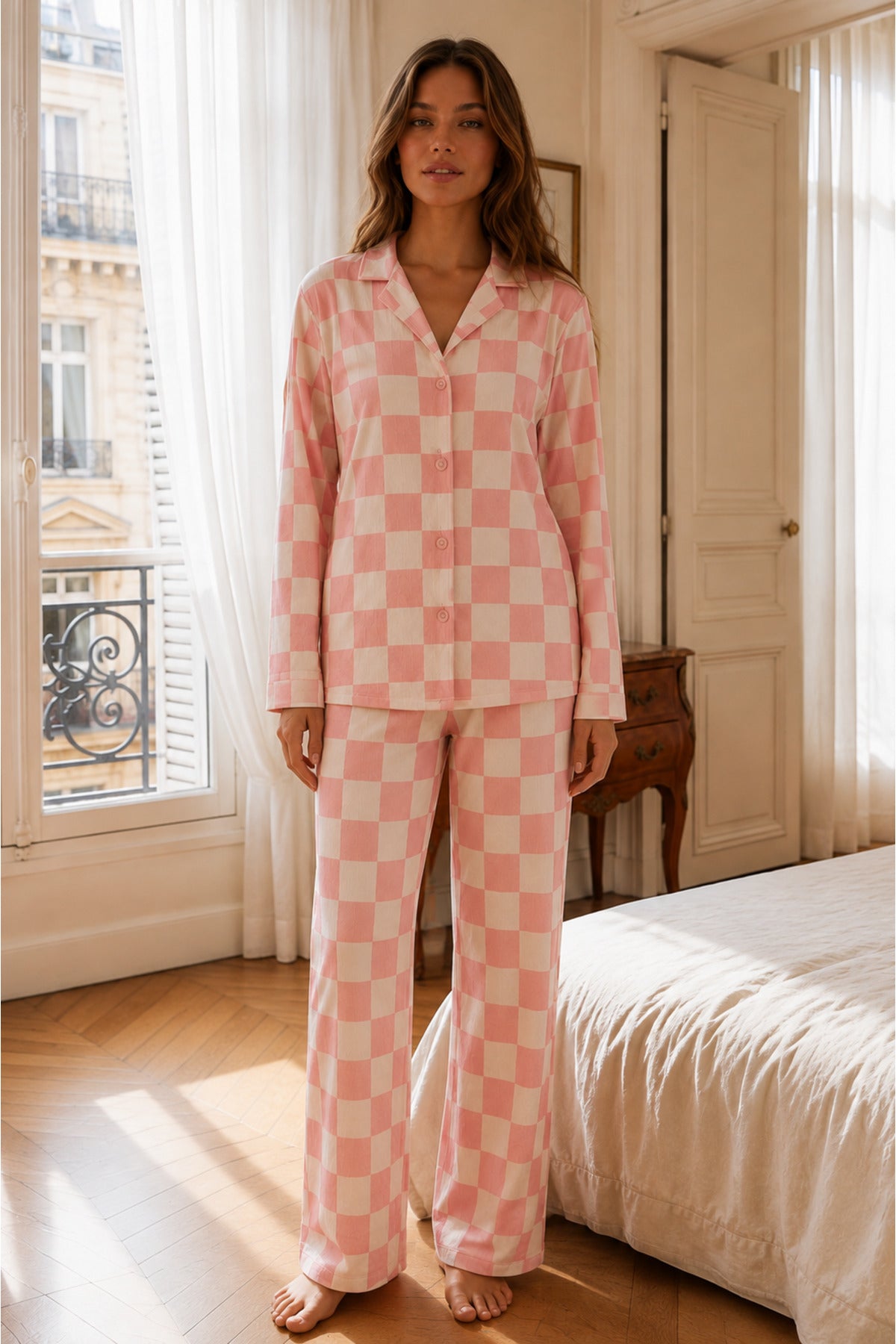 Kadın Relax Fit Düğme Pijama Takımı