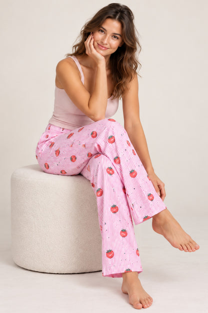 Kadın Çizgili Bluz Desenli Askılı Pijama Takımı