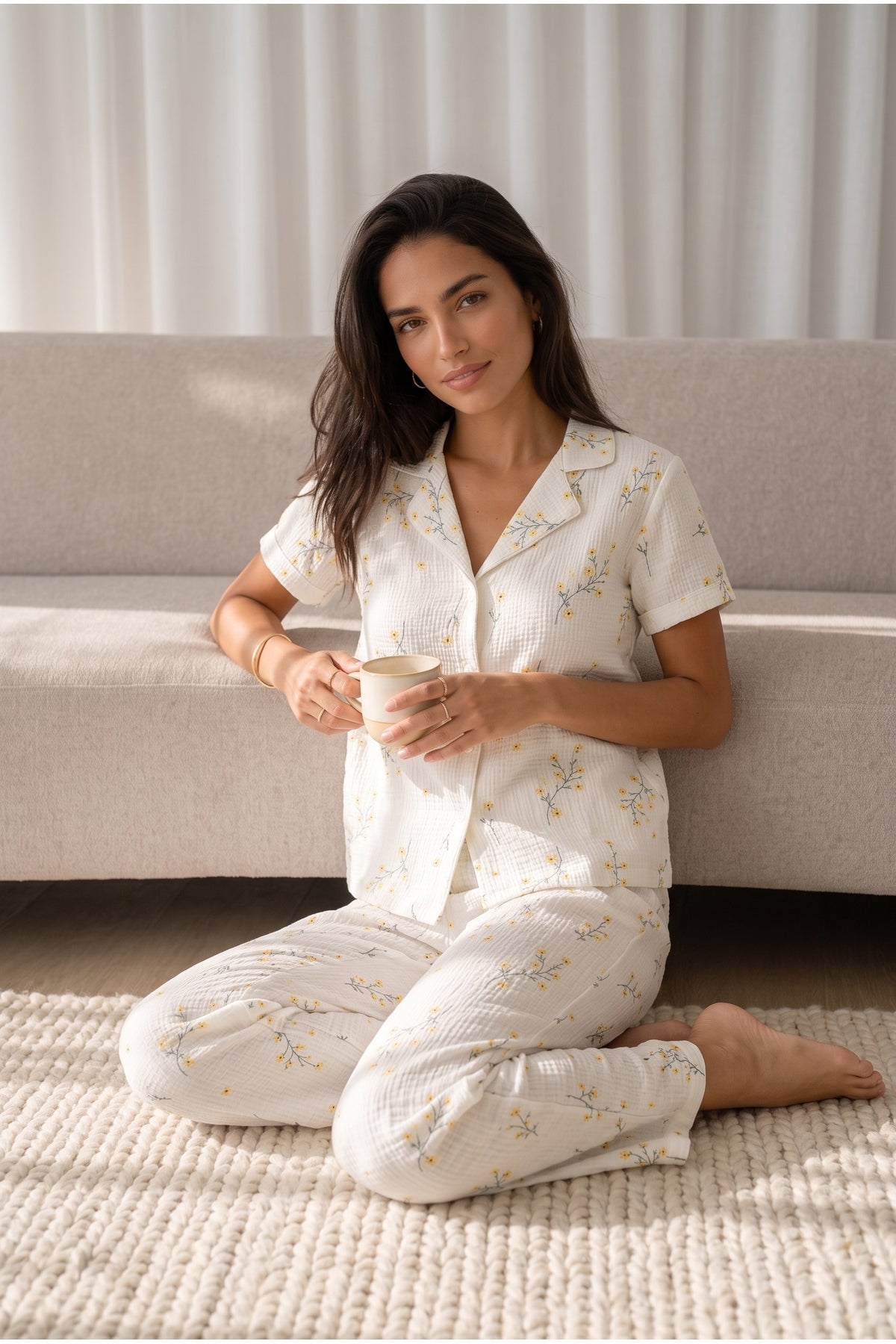 Kadın Loose Uzun Paça Pamuk Pijama Takımı