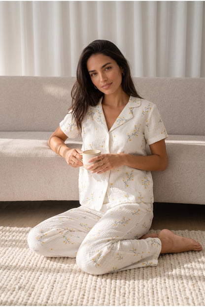 Kadın Loose Uzun Paça Pamuk Pijama Takımı