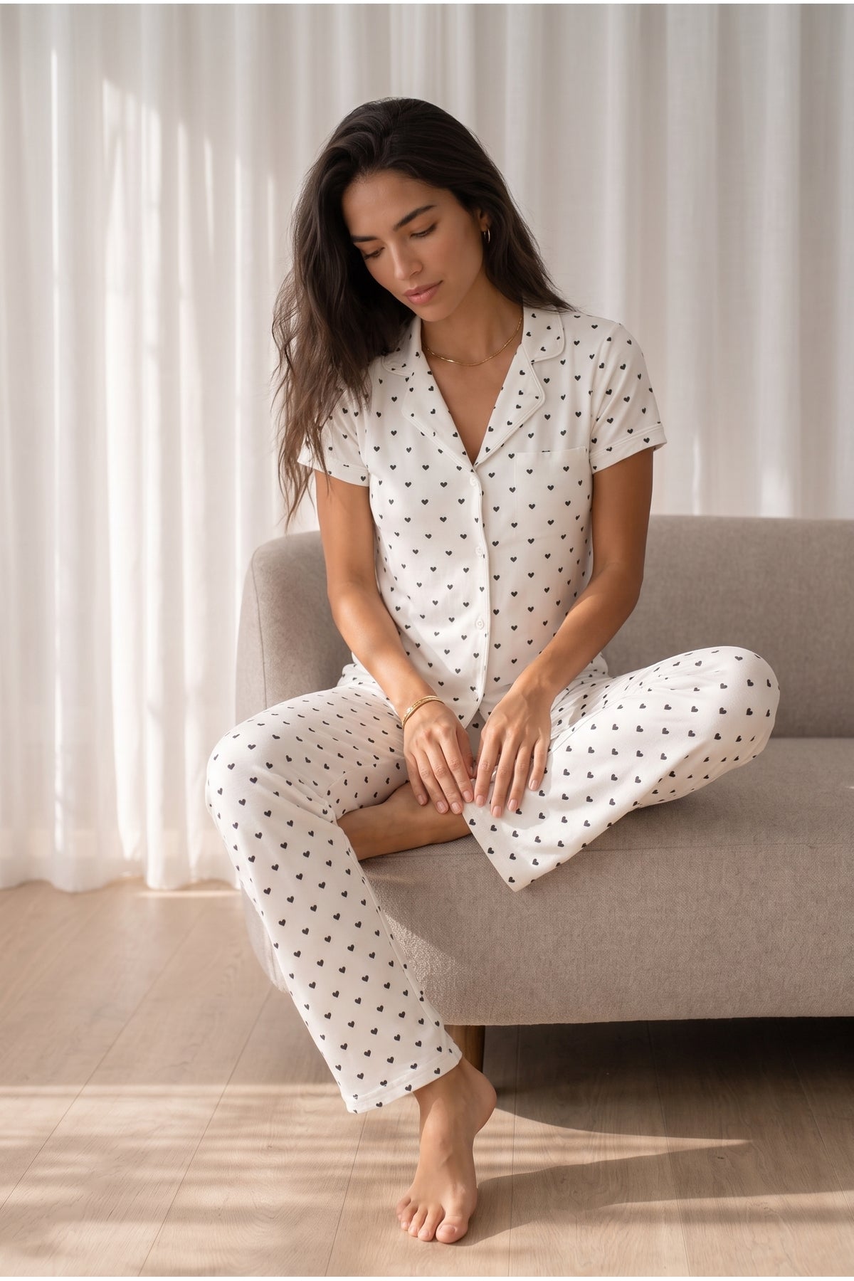 Kadın Loose Uzun Paça Pamuk Pijama Takımı
