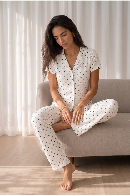 Kadın Loose Uzun Paça Pamuk Pijama Takımı