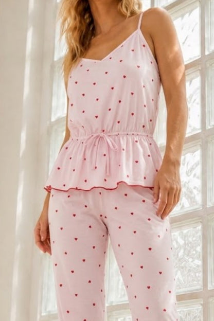 Kadın Ev Konforlu Lastikli Bel Pembe Pijama Takımı