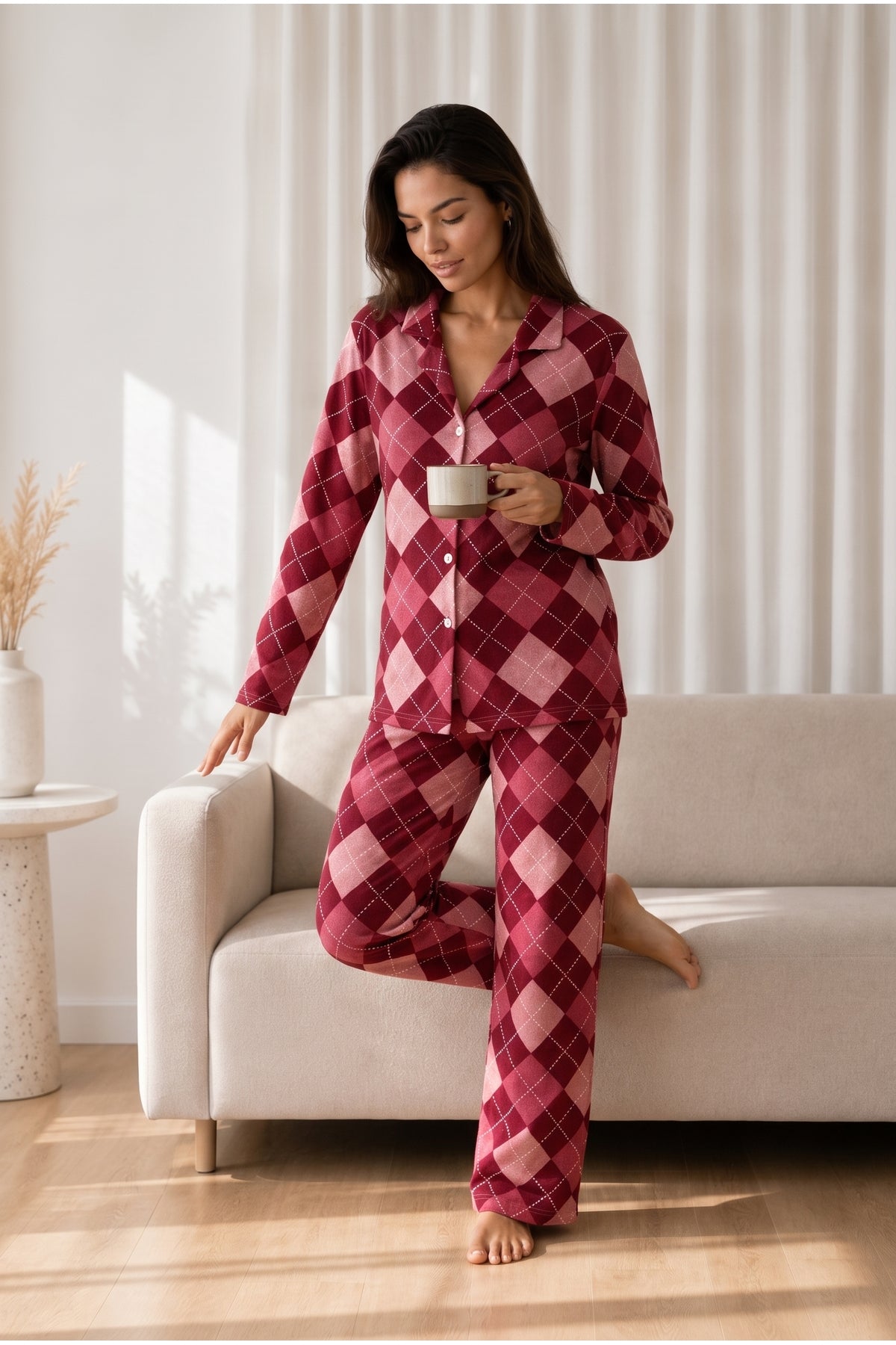 Kadın Desenli Basic Kış Pijama Takımı