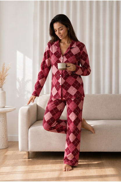 Kadın Desenli Basic Kış Pijama Takımı
