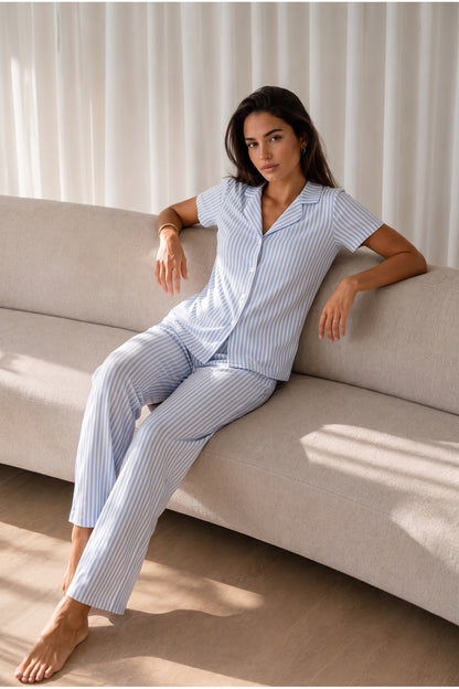 Kadın Loose Uzun Paça Pamuk Pijama Takımı