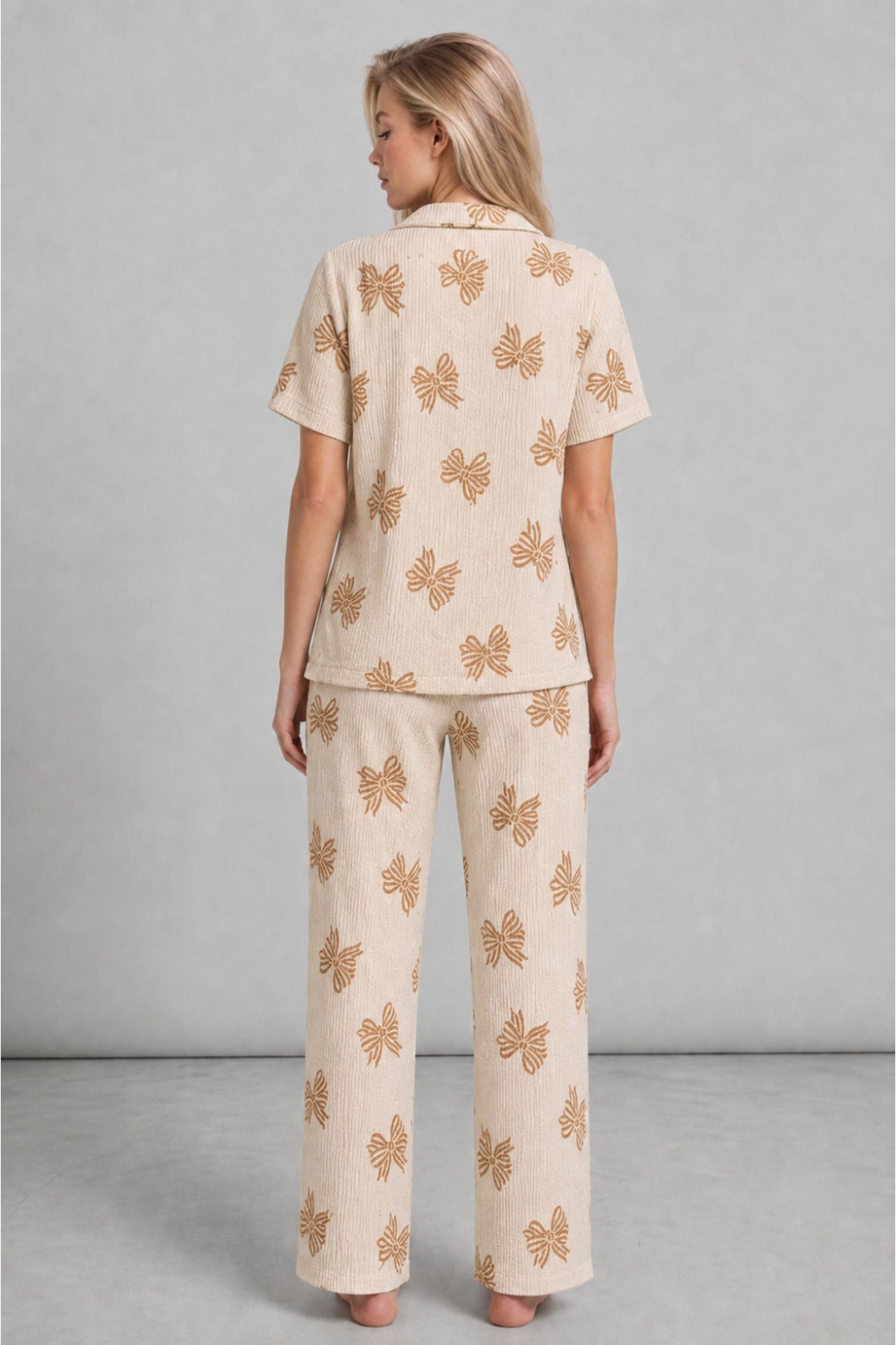 Kadın Kısa Kol Desenli Pijama Takımı 4729