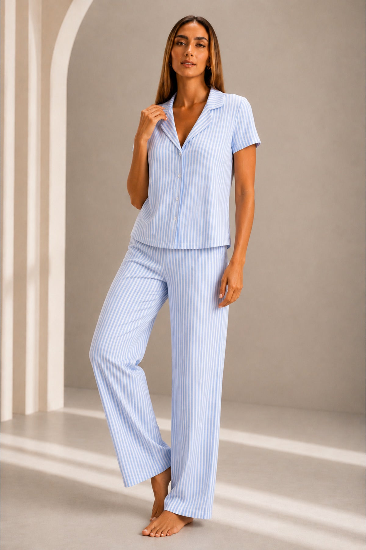 Kadın Kısa Kol Rahat Kalıp Şık Pijama Takımı