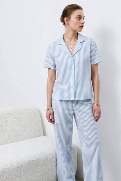 V Yaka Kapama Lastik Bel Pijama Takımı
