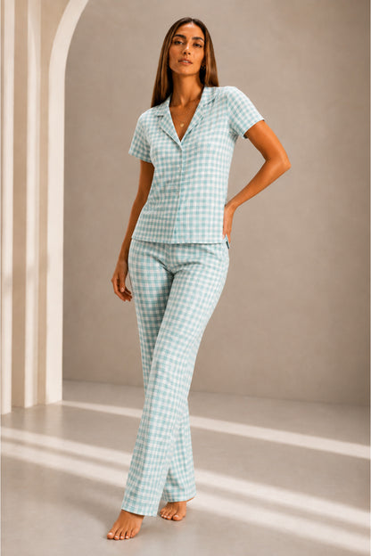 Kadın Kısa Kol Rahat Kalıp Şık Pijama Takımı