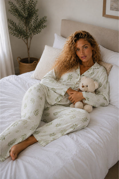 Kadın Örme Gömlek Yaka Pijama Takımı