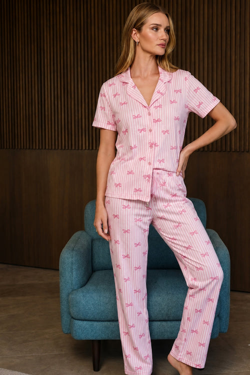 Bol Kesim V Yaka Örme Pijama Takımı