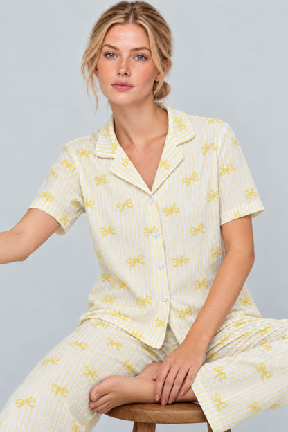 Kadın Gömlek Yaka Desenli Pijama Takımı 4816