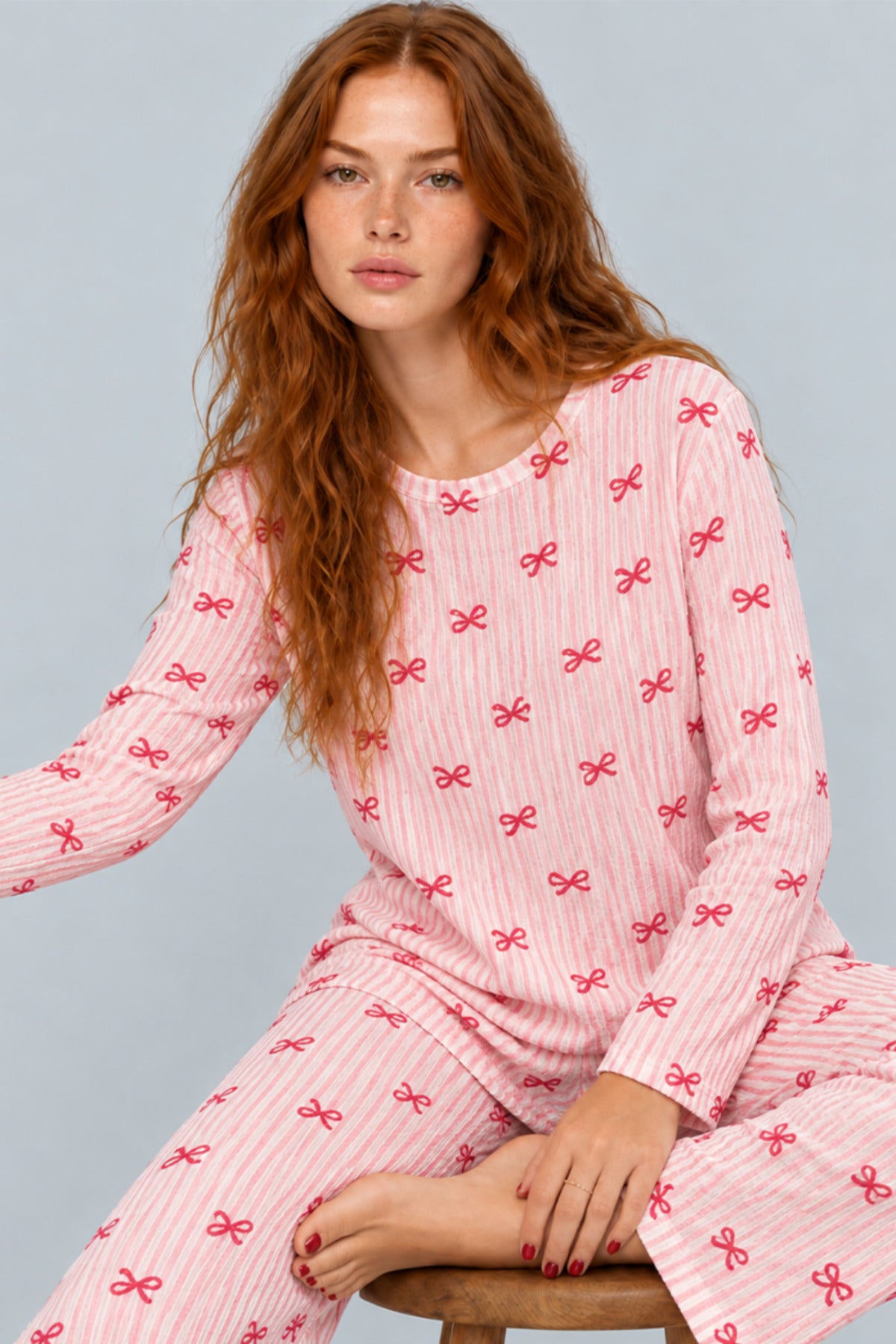 Kadın Kalpli Rahat Kalıp İkili Pijama Takımı 4768