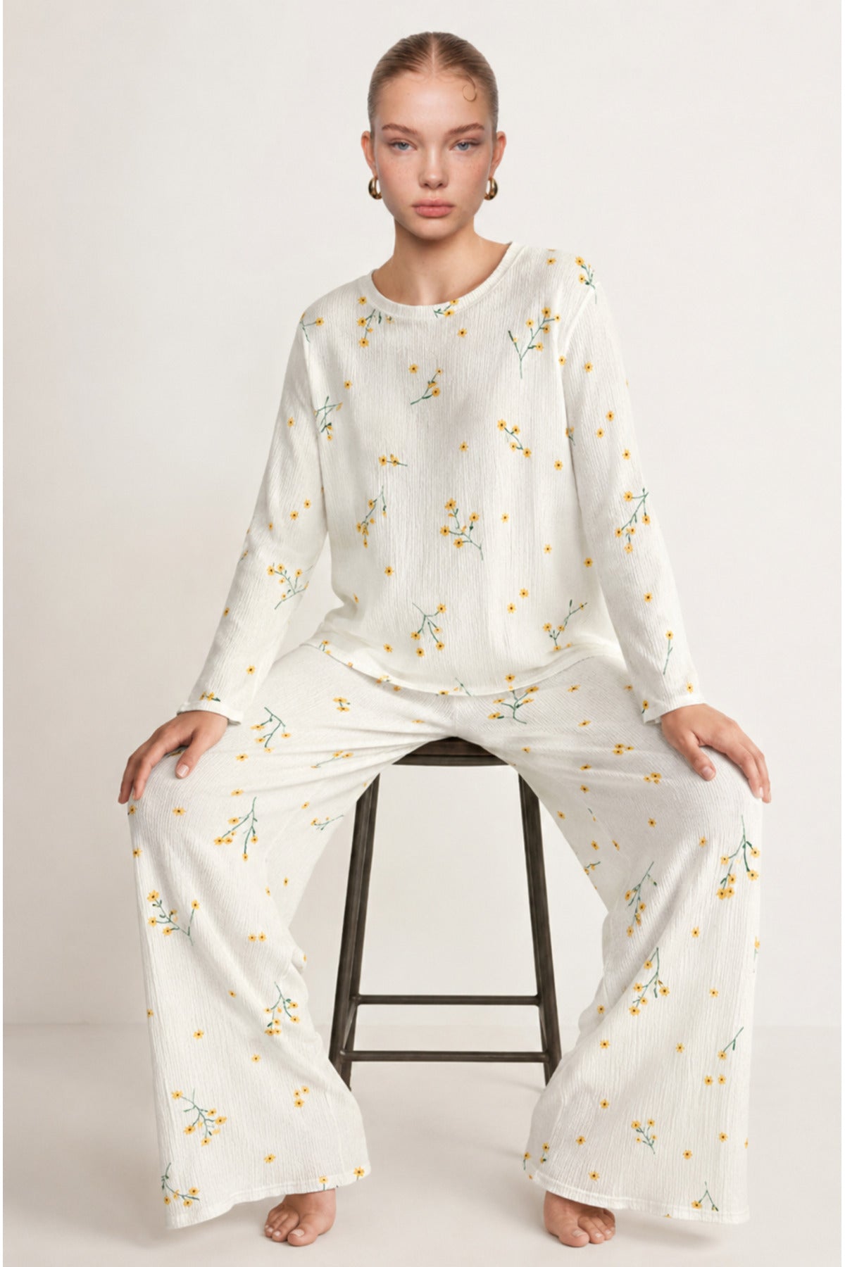 Kadın Desenli Uzun Kollu Pijama Takımı 4722