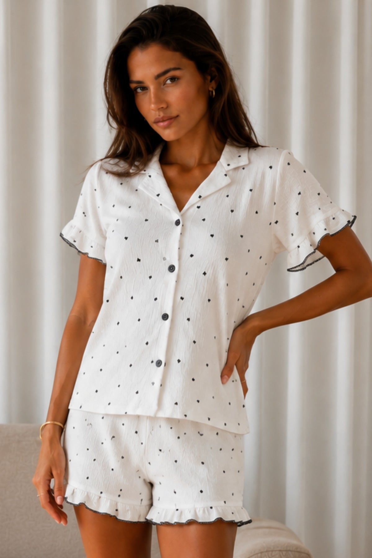 Kadın Düz Pamuk Homewear Pijama Takımı