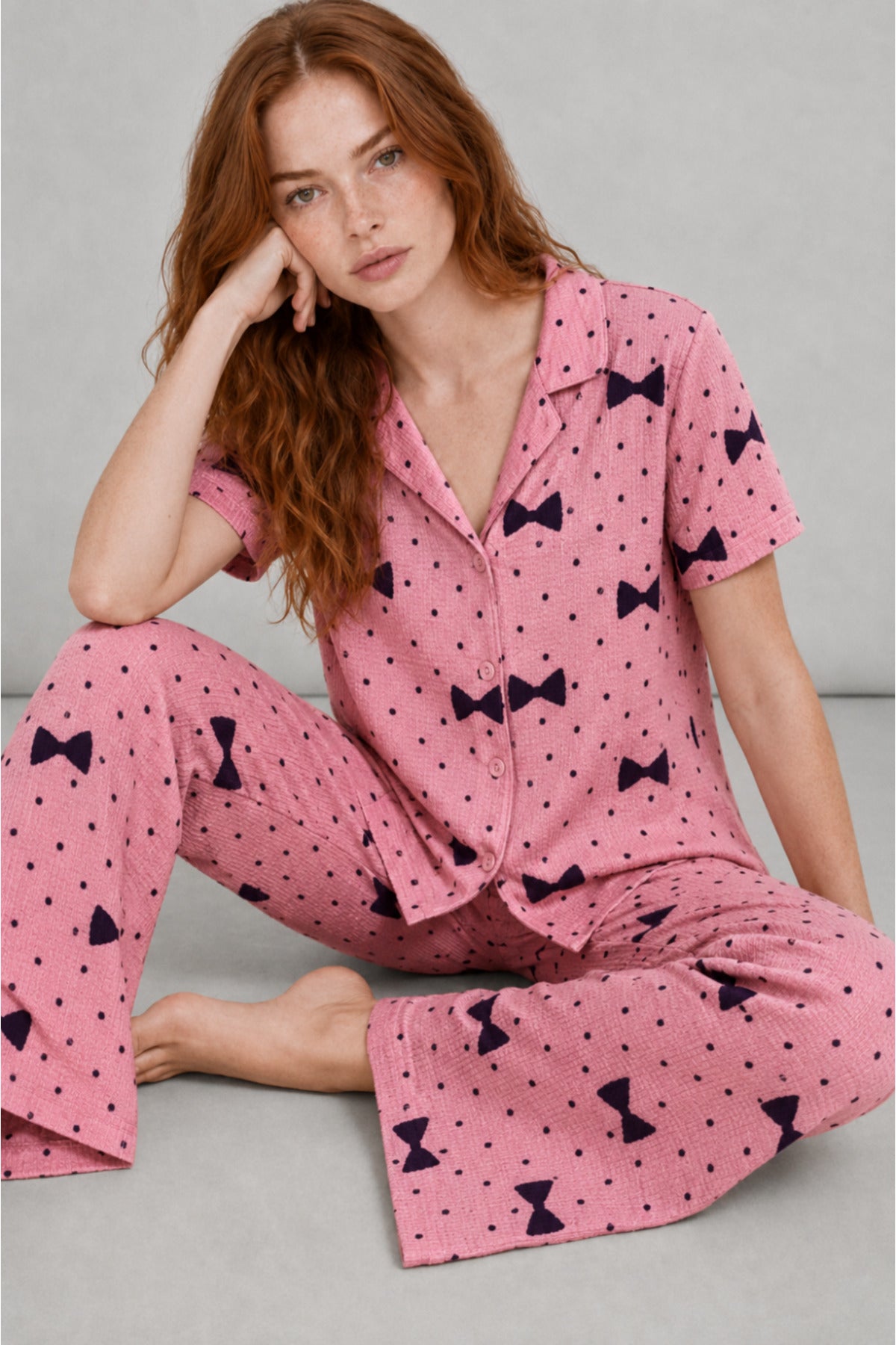Kadın Kısa Kol Desenli Pijama Takımı 4729