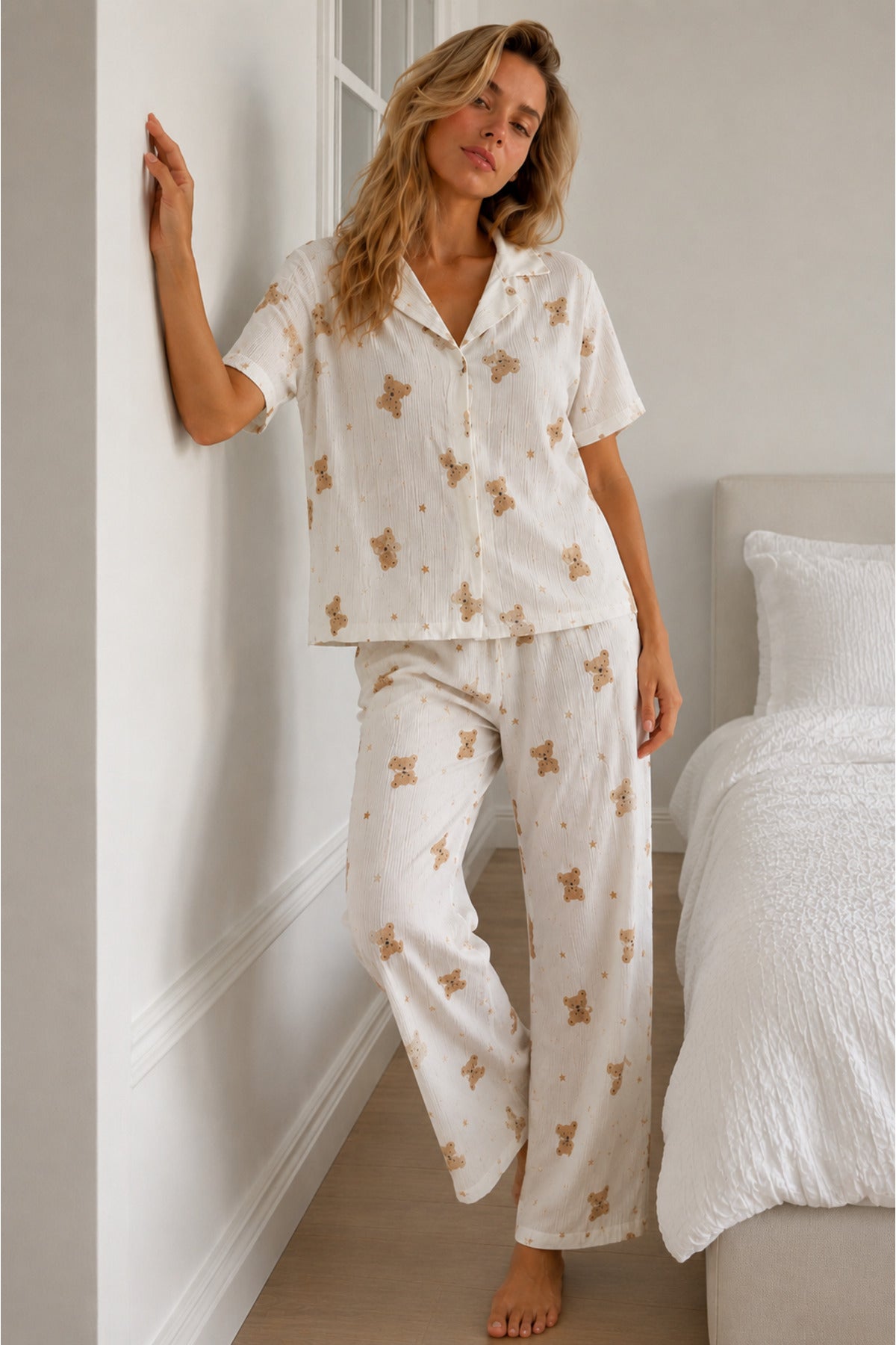 Kadın Loose Kalıp Pamuklu Pijama Takımı