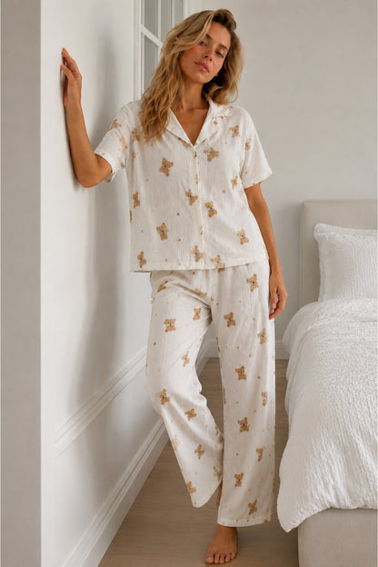 Kadın Loose Kalıp Pamuklu Pijama Takımı