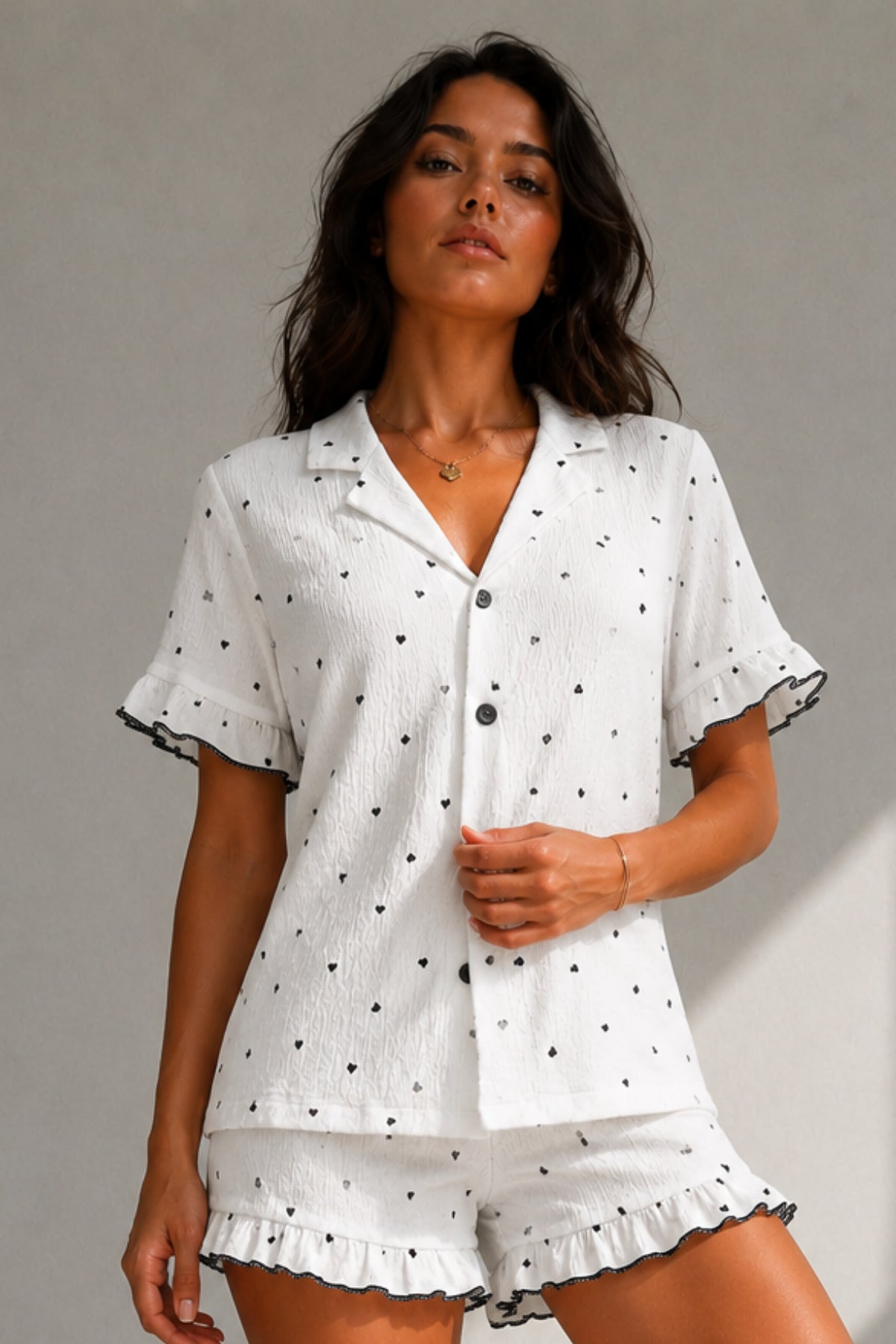 Kadın Süprem Gömlek Şort Düğme Pijama Takımı