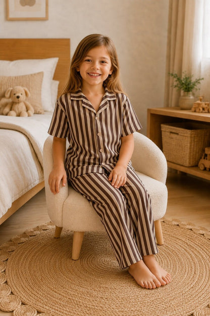 Kız Çocuk Çizgili Gecelik Pijama Takımı