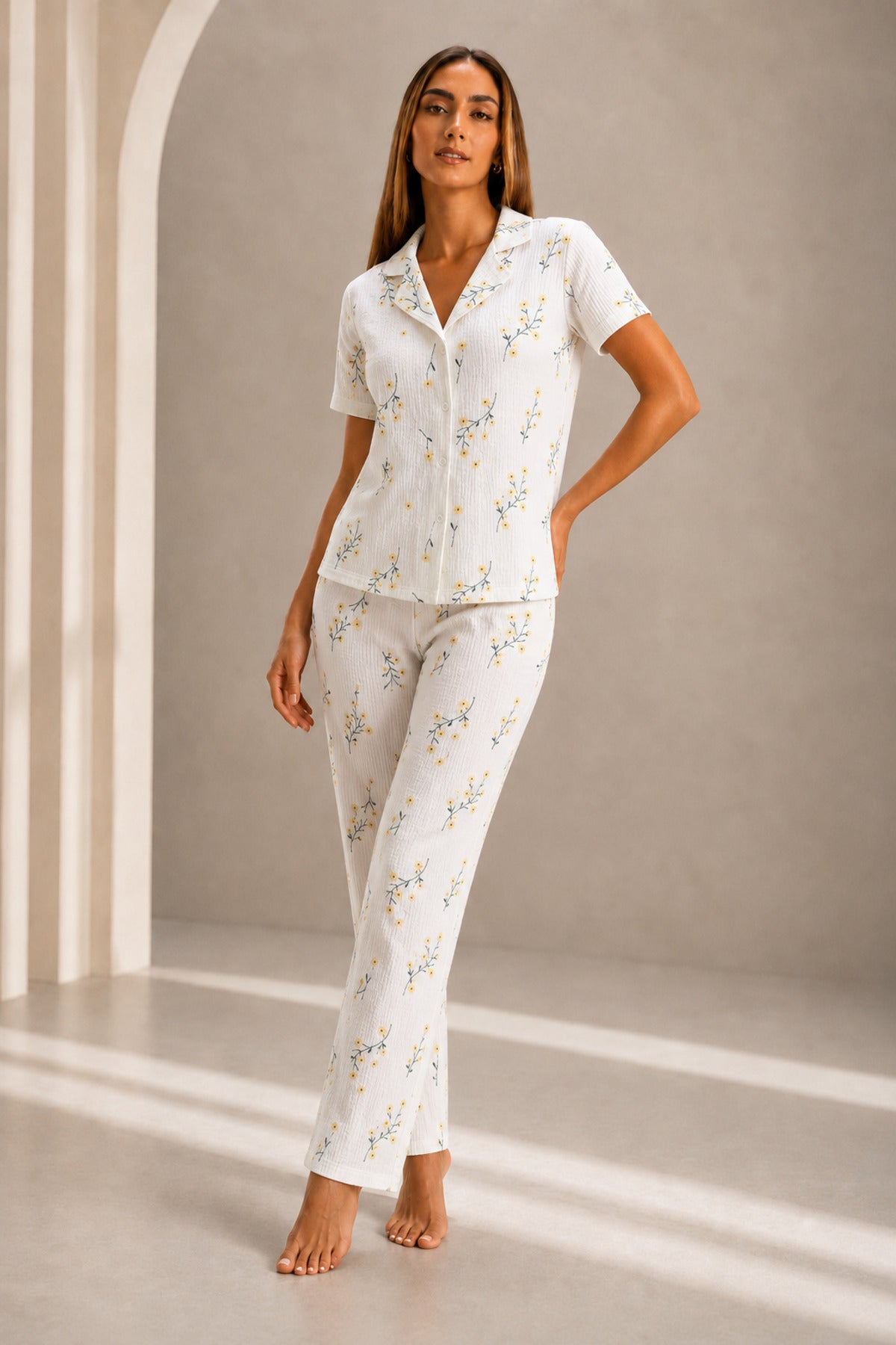 Kadın Kısa Kol Rahat Kalıp Şık Pijama Takımı
