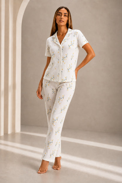 Kadın Kısa Kol Rahat Kalıp Şık Pijama Takımı