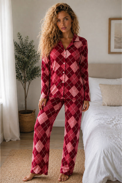 Kadın Örme Gömlek Yaka Pijama Takımı