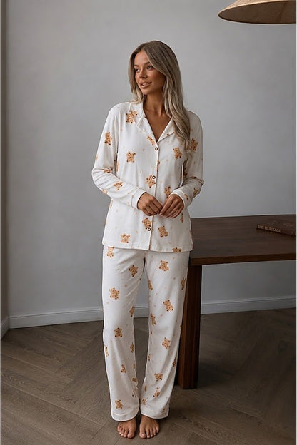 Kadın Düğmeli Uzun Uyku Ve Pijama Takımı