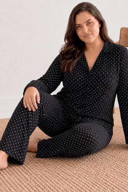 Kadın Puantiyeli Düğmeli Pijama Takımı 852