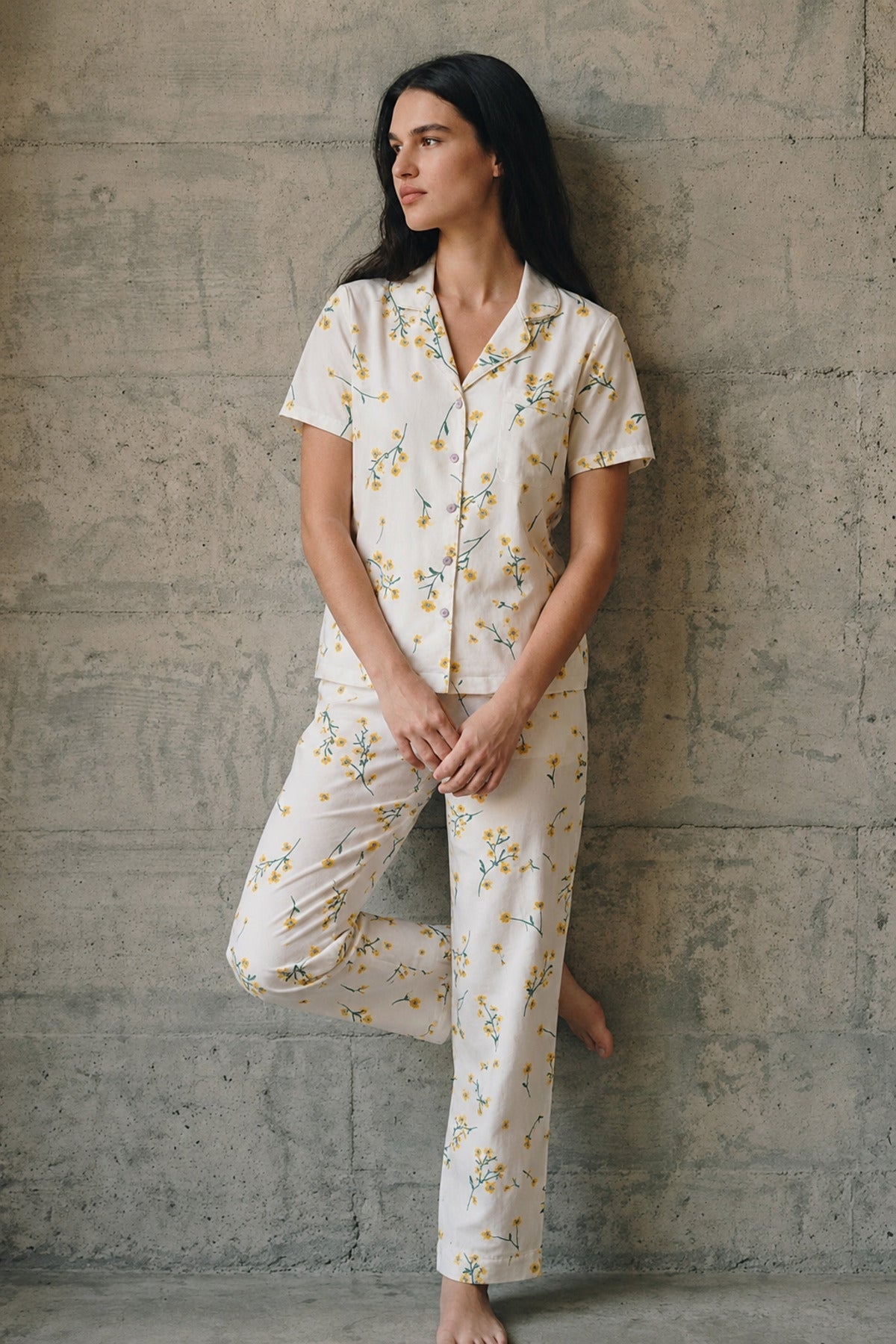 V Yaka Düğmeli Casual Pijama Takımı