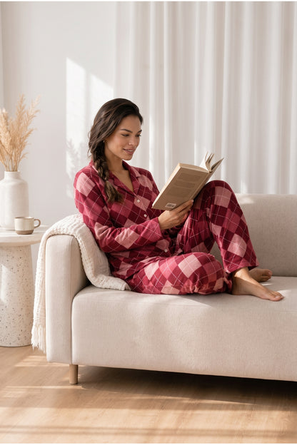 Kadın Desenli Basic Kış Pijama Takımı