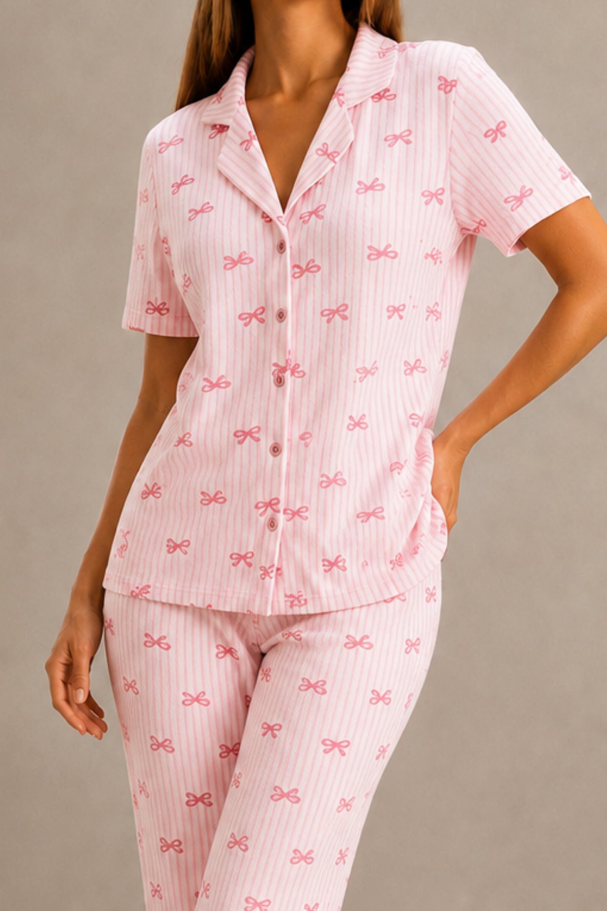 Kadın Kısa Kol Rahat Kalıp Şık Pijama Takımı