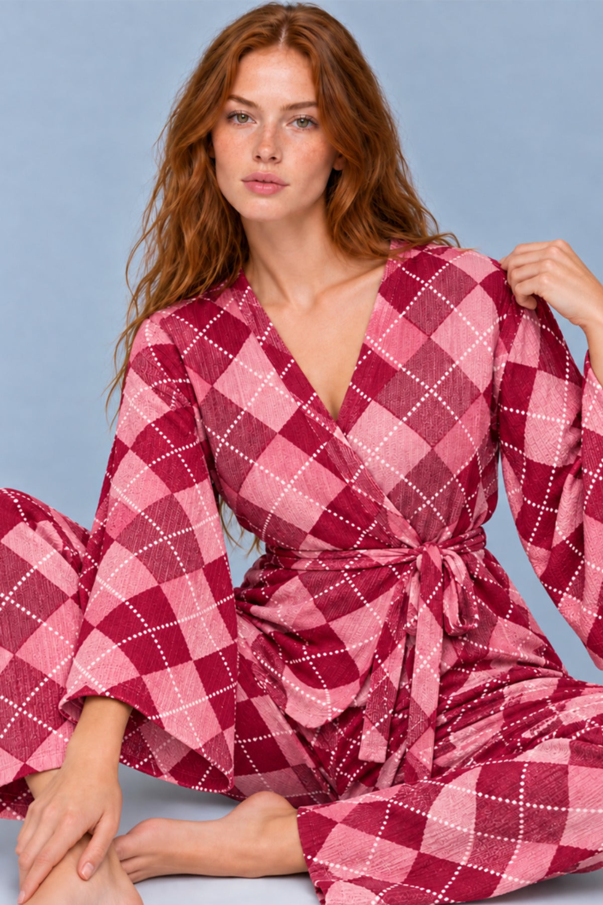 Kadın Kruvaze Kuşaklı İkili Pijama Takımı 4803